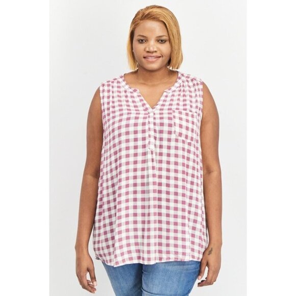 NWT MARKET & SPRUCE Women's Split Neck Sleeveless Gingham Print Top Sz Medium - Picture 4 of 7